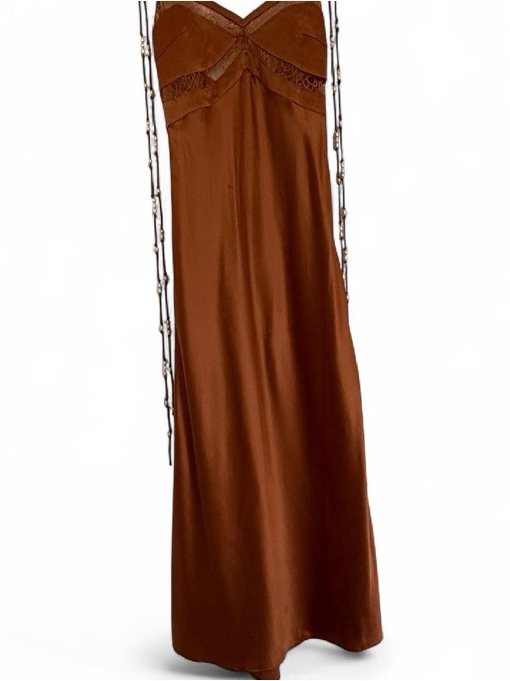 DANNIJO Bronze Maxi Slip Dress with Lace Trim